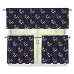 Blue And Beige Mantis Pattern Print 3 Piece Kitchen Curtains