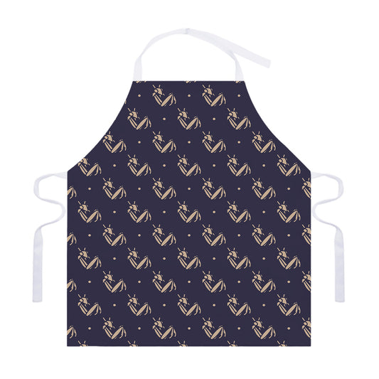 Blue And Beige Mantis Pattern Print Adjustable Apron