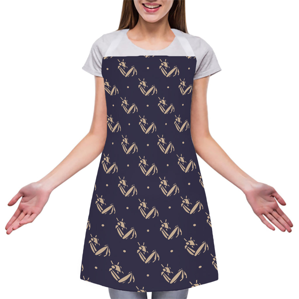 Blue And Beige Mantis Pattern Print Adjustable Apron
