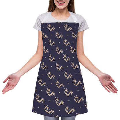 Blue And Beige Mantis Pattern Print Adjustable Apron