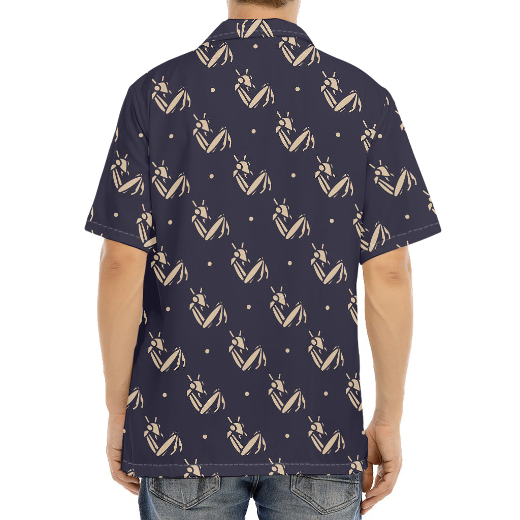 Blue And Beige Mantis Pattern Print Aloha Shirt