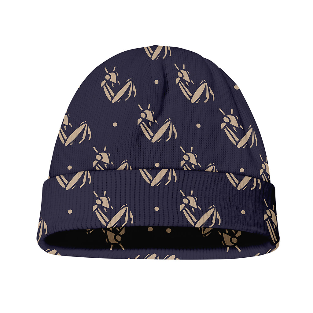 Blue And Beige Mantis Pattern Print Beanie