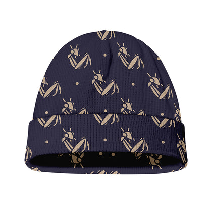 Blue And Beige Mantis Pattern Print Beanie