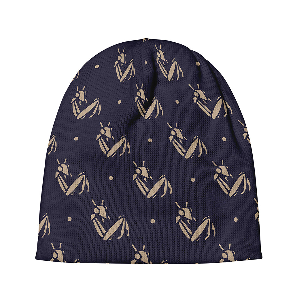 Blue And Beige Mantis Pattern Print Beanie