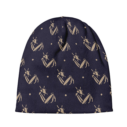 Blue And Beige Mantis Pattern Print Beanie