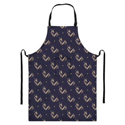 Blue And Beige Mantis Pattern Print Bib Apron With Pocket