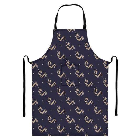 Blue And Beige Mantis Pattern Print Bib Apron With Pocket
