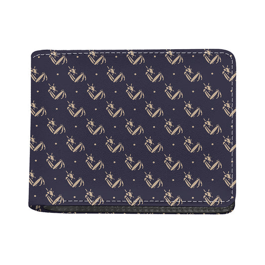 Blue And Beige Mantis Pattern Print Bifold Wallet