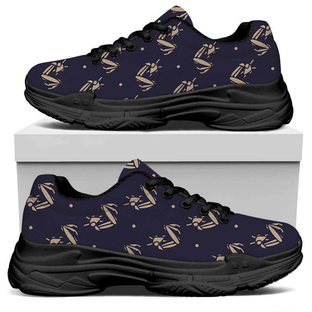 Blue And Beige Mantis Pattern Print Black Chunky Shoes