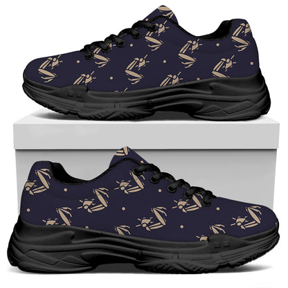 Blue And Beige Mantis Pattern Print Black Chunky Shoes