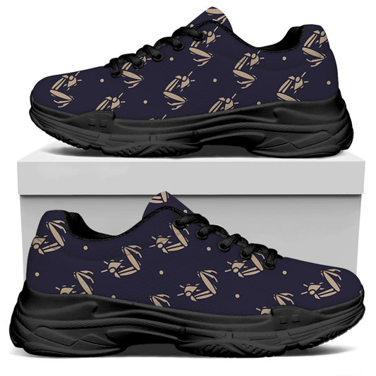 Blue And Beige Mantis Pattern Print Black Chunky Shoes