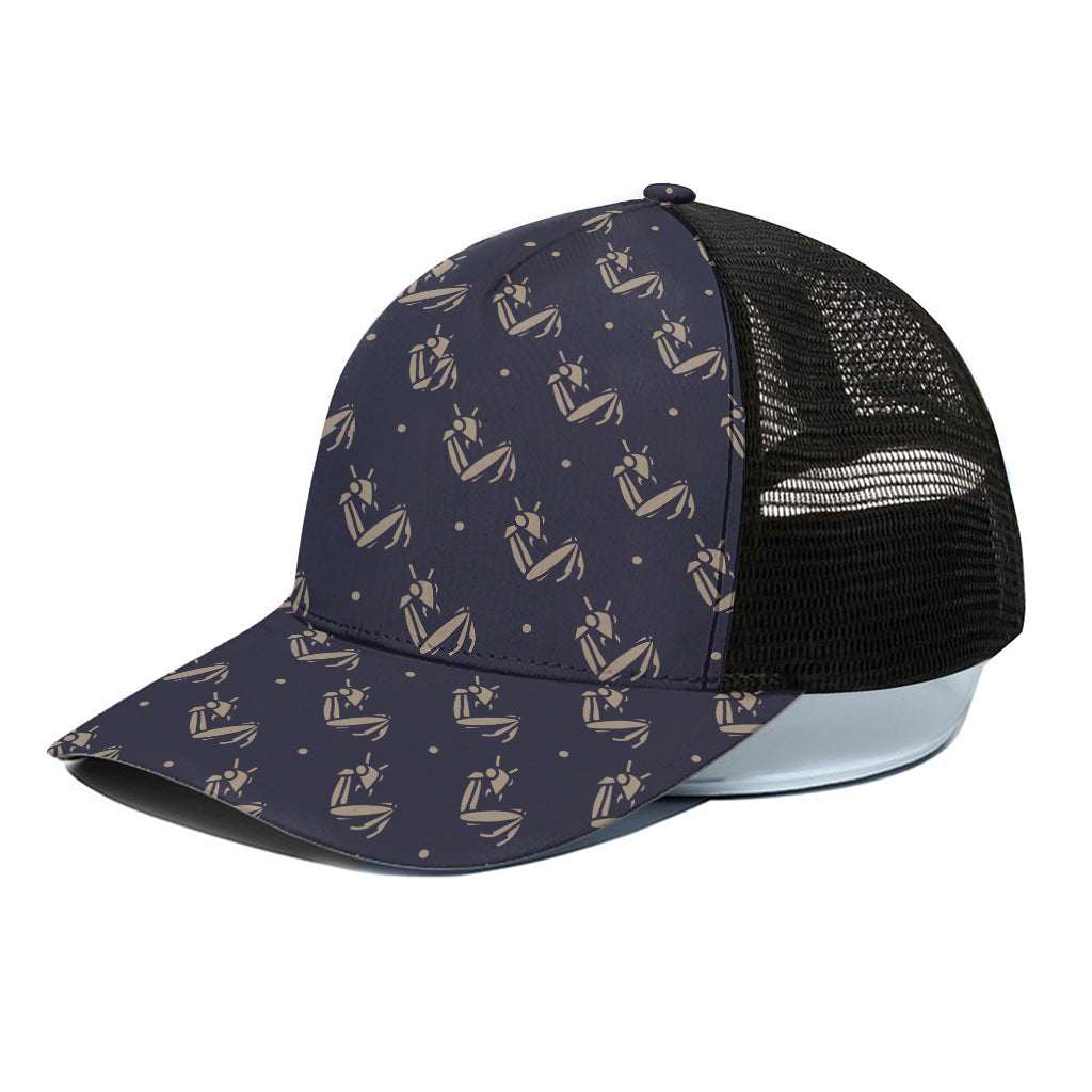 Blue And Beige Mantis Pattern Print Black Mesh Trucker Cap