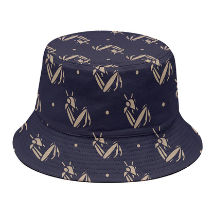 Blue And Beige Mantis Pattern Print Bucket Hat