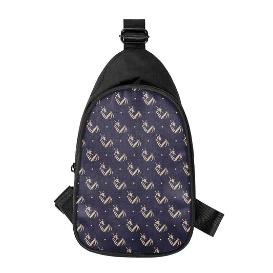 Blue And Beige Mantis Pattern Print Chest Bag