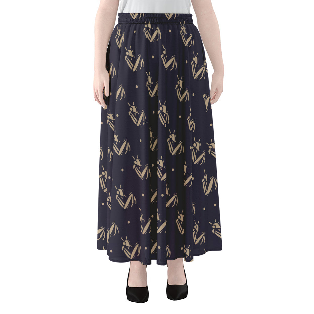 Blue And Beige Mantis Pattern Print Chiffon Maxi Skirt