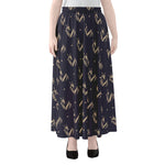 Blue And Beige Mantis Pattern Print Chiffon Maxi Skirt