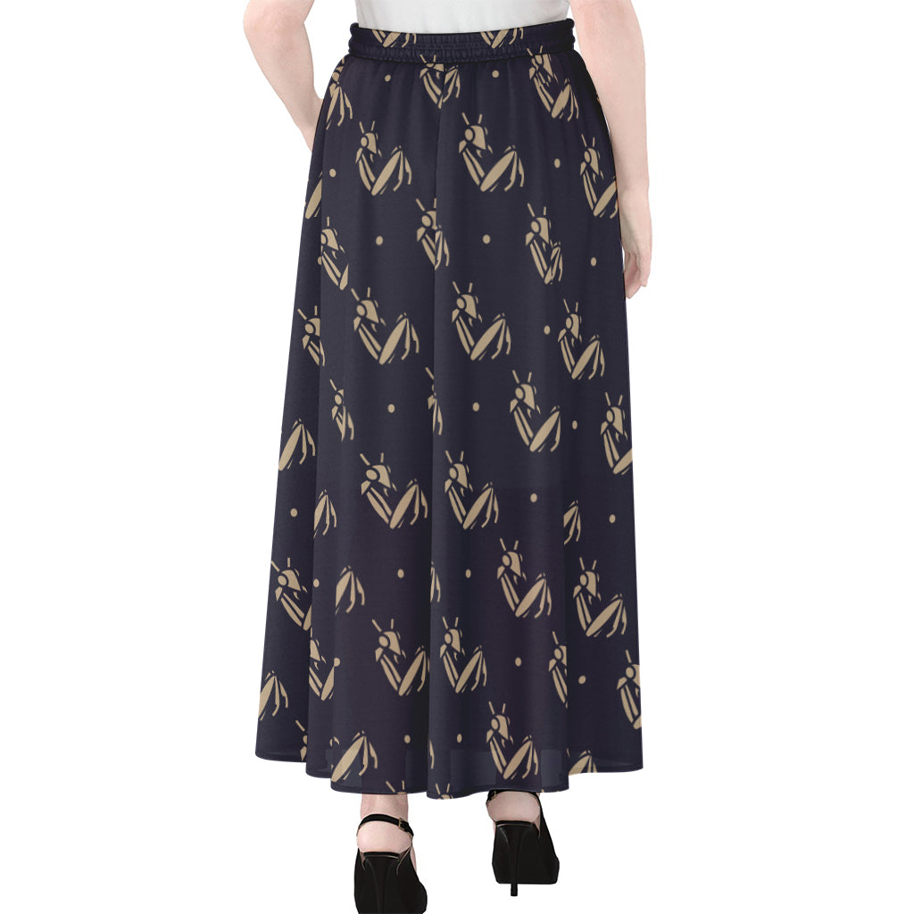 Blue And Beige Mantis Pattern Print Chiffon Maxi Skirt
