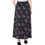 Blue And Beige Mantis Pattern Print Chiffon Maxi Skirt