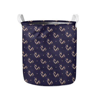Blue And Beige Mantis Pattern Print Collapsible Laundry Basket
