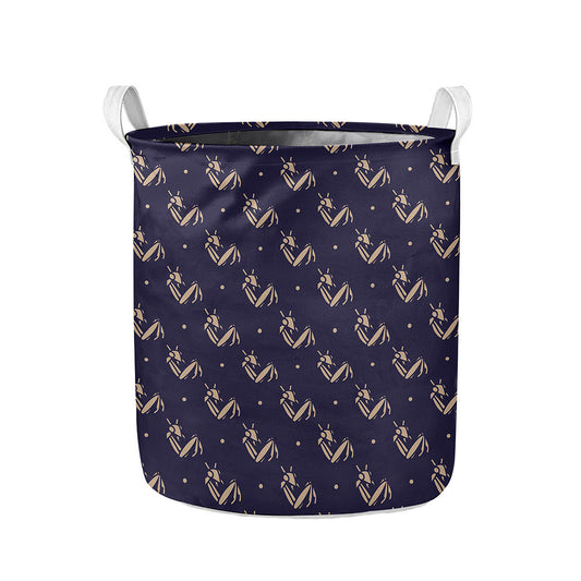 Blue And Beige Mantis Pattern Print Collapsible Laundry Basket