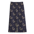 Blue And Beige Mantis Pattern Print Cotton Front Slit Maxi Skirt