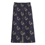 Blue And Beige Mantis Pattern Print Cotton Front Slit Maxi Skirt