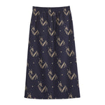 Blue And Beige Mantis Pattern Print Cotton Front Slit Maxi Skirt