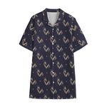 Blue And Beige Mantis Pattern Print Cotton Hawaiian Shirt