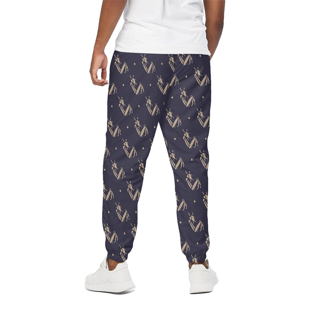 Blue And Beige Mantis Pattern Print Cotton Pants