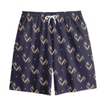 Blue And Beige Mantis Pattern Print Cotton Shorts