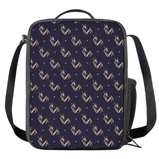 Blue And Beige Mantis Pattern Print Crossbody Lunch Bag