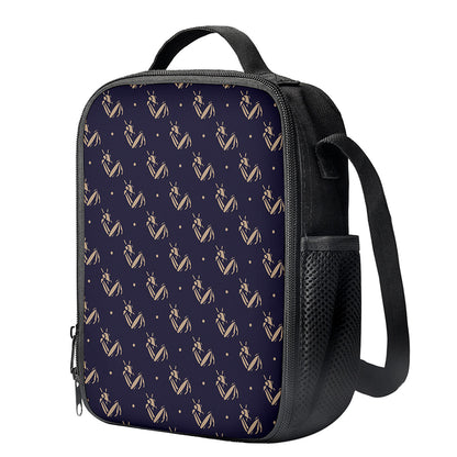 Blue And Beige Mantis Pattern Print Crossbody Lunch Bag