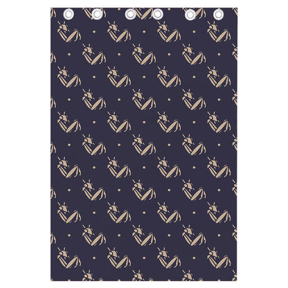 Blue And Beige Mantis Pattern Print Curtain