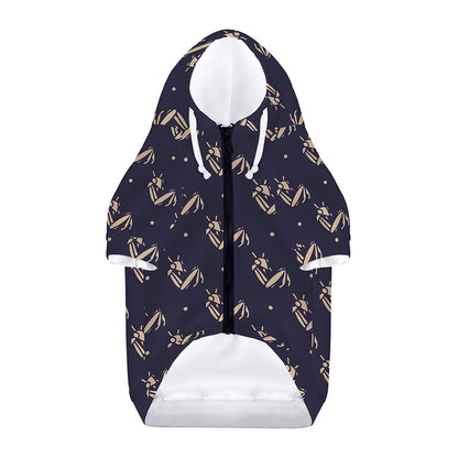 Blue And Beige Mantis Pattern Print Dog Zip Up Hoodie