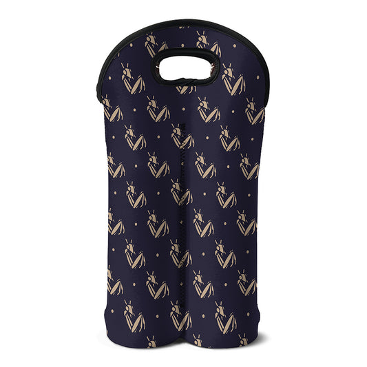 Blue And Beige Mantis Pattern Print Double Neoprene Wine Tote