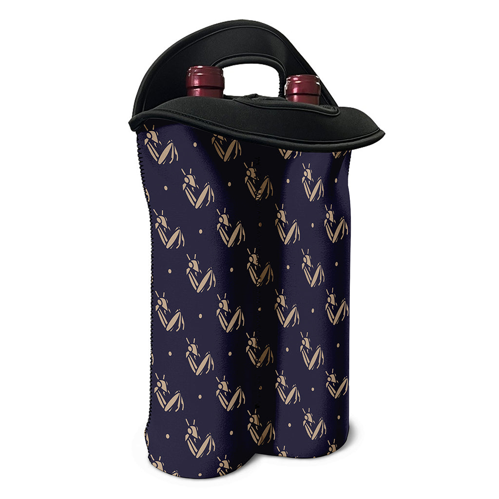 Blue And Beige Mantis Pattern Print Double Neoprene Wine Tote