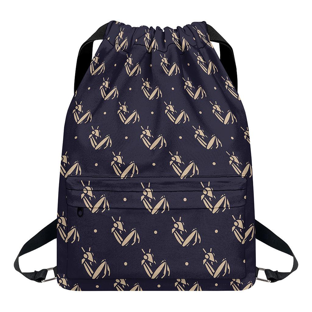 Blue And Beige Mantis Pattern Print Drawstring Backpack