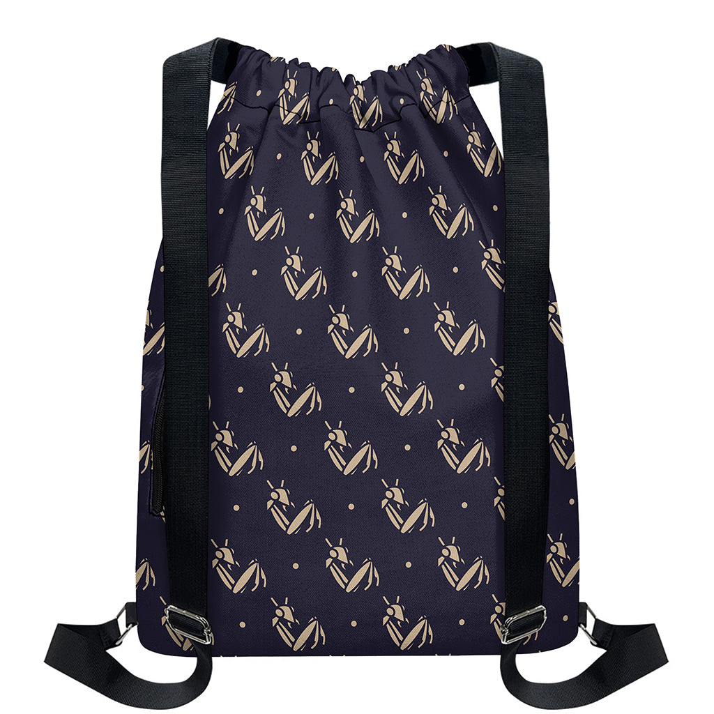 Blue And Beige Mantis Pattern Print Drawstring Backpack
