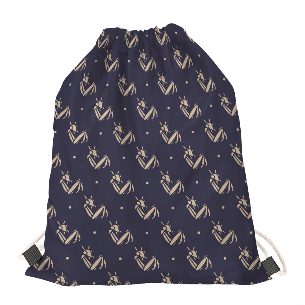 Blue And Beige Mantis Pattern Print Drawstring Bag