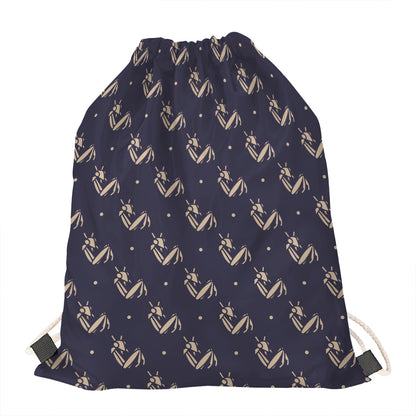 Blue And Beige Mantis Pattern Print Drawstring Bag