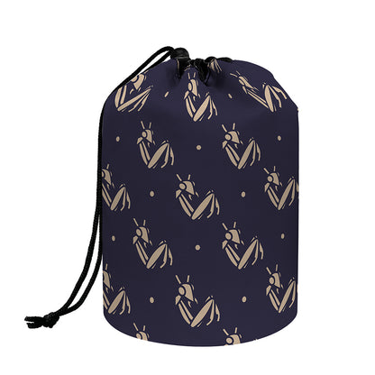 Blue And Beige Mantis Pattern Print Drawstring Makeup Bag