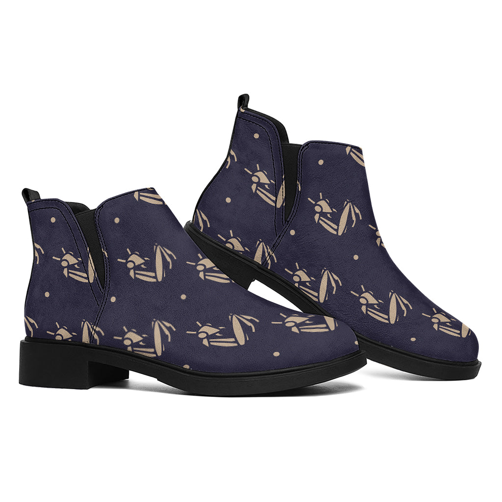 Blue And Beige Mantis Pattern Print Flat Ankle Boots