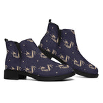 Blue And Beige Mantis Pattern Print Flat Ankle Boots