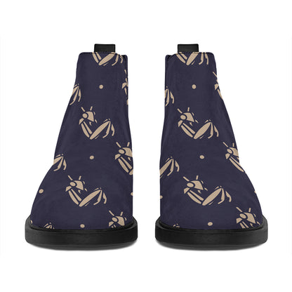 Blue And Beige Mantis Pattern Print Flat Ankle Boots