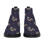Blue And Beige Mantis Pattern Print Flat Ankle Boots