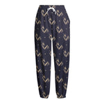 Blue And Beige Mantis Pattern Print Fleece Lined Knit Pants