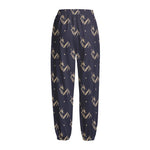 Blue And Beige Mantis Pattern Print Fleece Lined Knit Pants