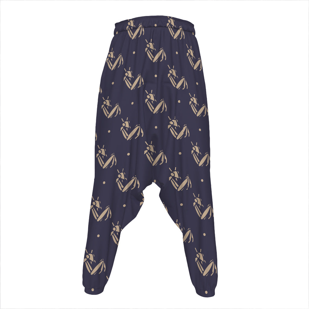 Blue And Beige Mantis Pattern Print Hammer Pants