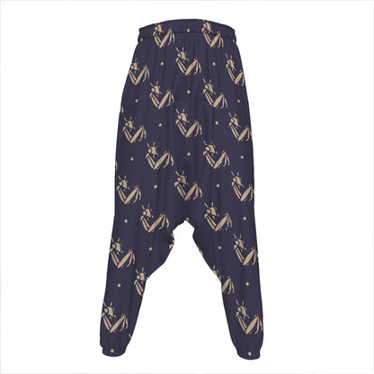 Blue And Beige Mantis Pattern Print Hammer Pants