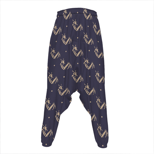 Blue And Beige Mantis Pattern Print Hammer Pants